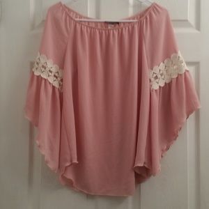 DISCREET Blush Pink 3/4 Bell Sleeve Blouse - Med
